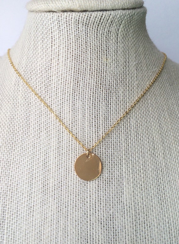 Gold circle pendant, small, on delicate gold chain