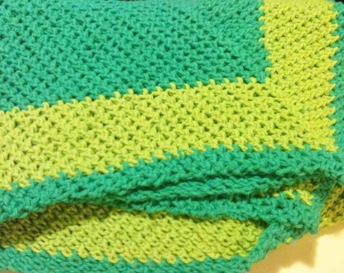 blue & green cotton crochet blanket