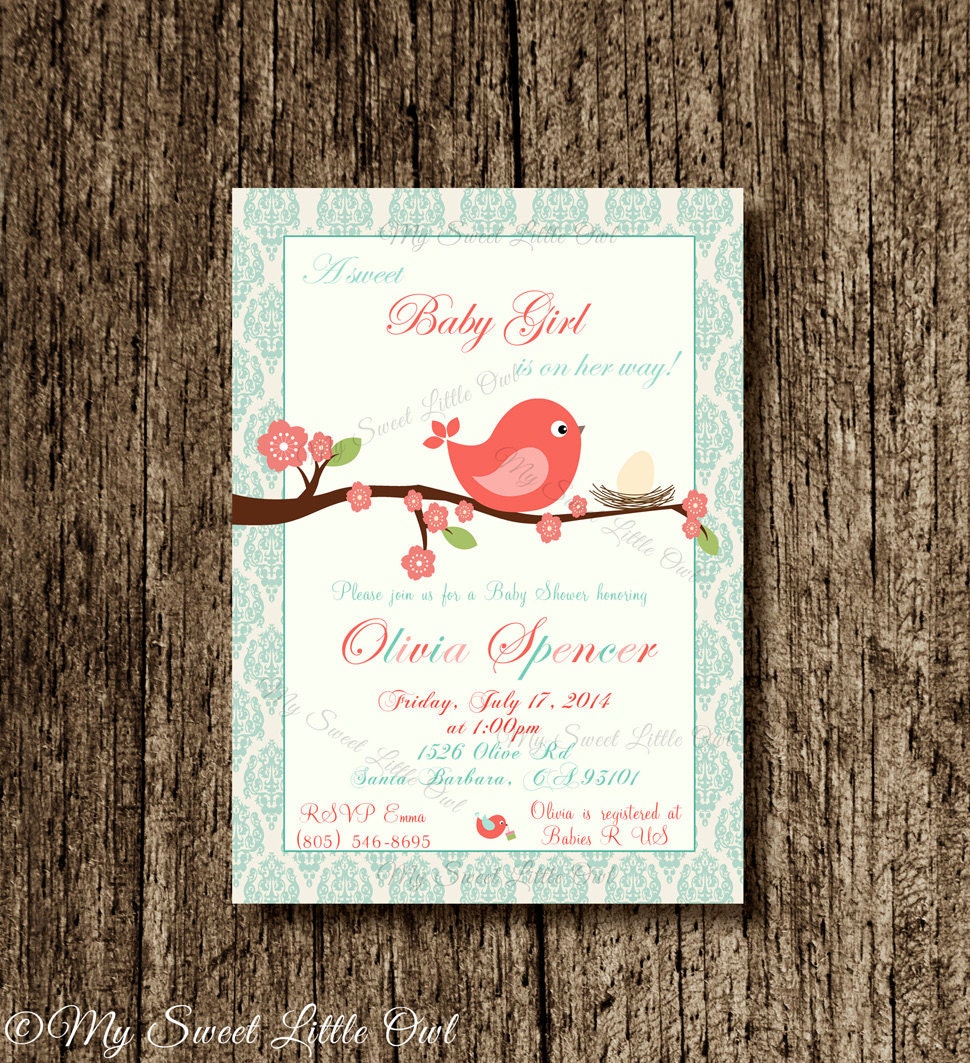 Bird invitation bird baby shower invitation bird invite