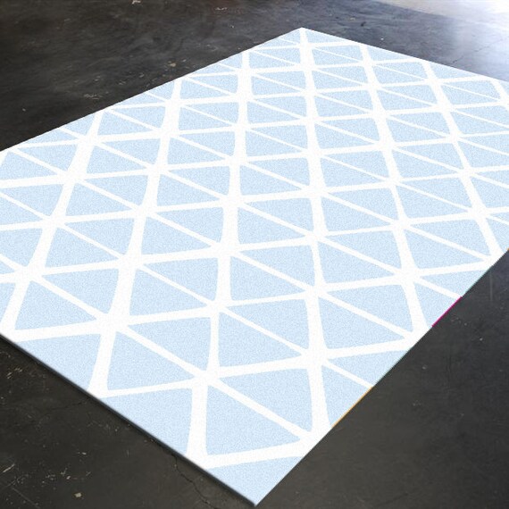 blue geometric light blue rug kitchen rug by HawkerPeddler