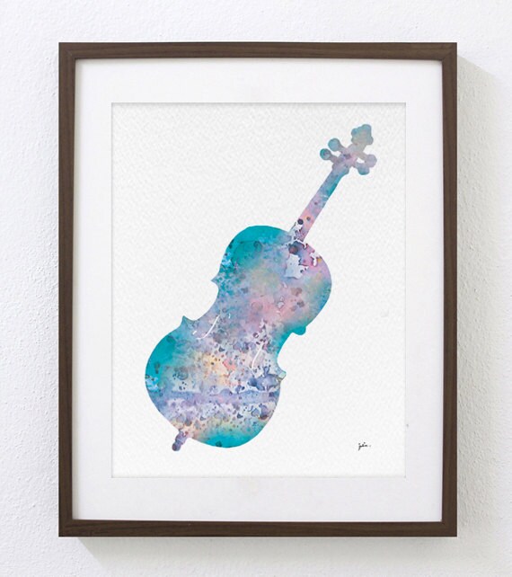 Blue Cello Art Watercolor Painting 8x10 Archival Print