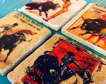 Bullfighters Marble Tile Coasters- set of 4 // Bulls // Bullfighters // Spanish // Monumental