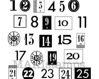 Large Christmas countdown number rubber stamps / Adventcalender number stamps / Unmounted or clingstamp (150301)