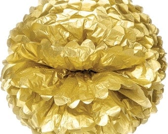 Five (5) - Gold Tissue Pom Poms/Paper Flowers in 10 inch, 15 inch, 20 inch, 24 inch, 30 inch