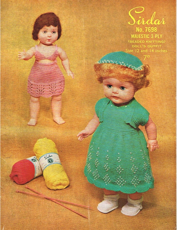 12 inch and 14 inch dolls clothes knitting pattern. Vintage