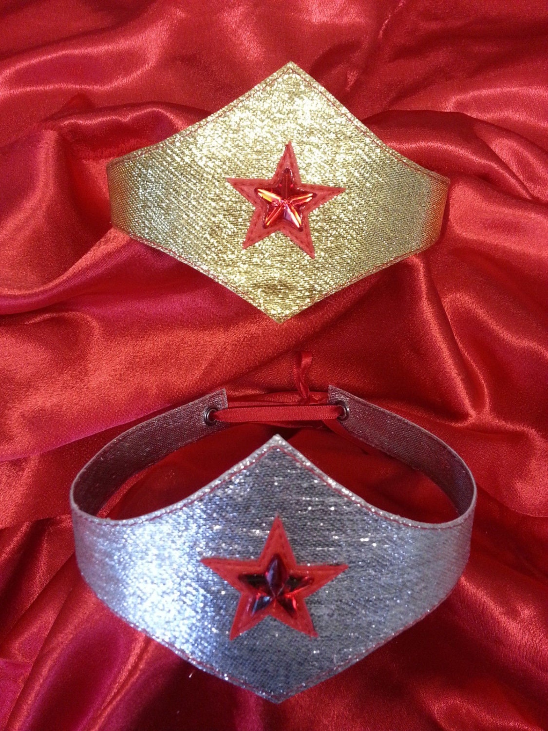 Download wonder woman gold or silver fabric double pointed TIARA headband,