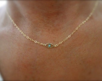 Gold evil eye necklace with a touch of enamel - 14K gold-filled chain - protection necklace - tiny evil eye necklace - enamel eye