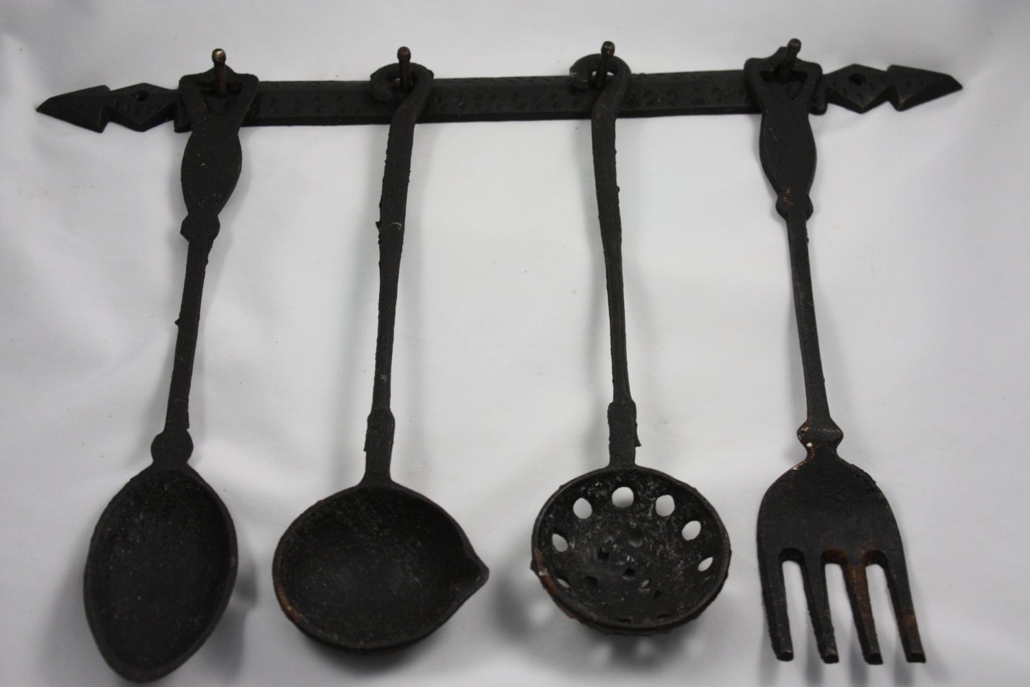 Vintage Old Cast Iron Kitchen Utensils 2 Ladles Spoon Fork