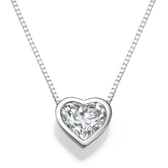 Heart Shape Moissanite Pendant Necklace 14K White Gold