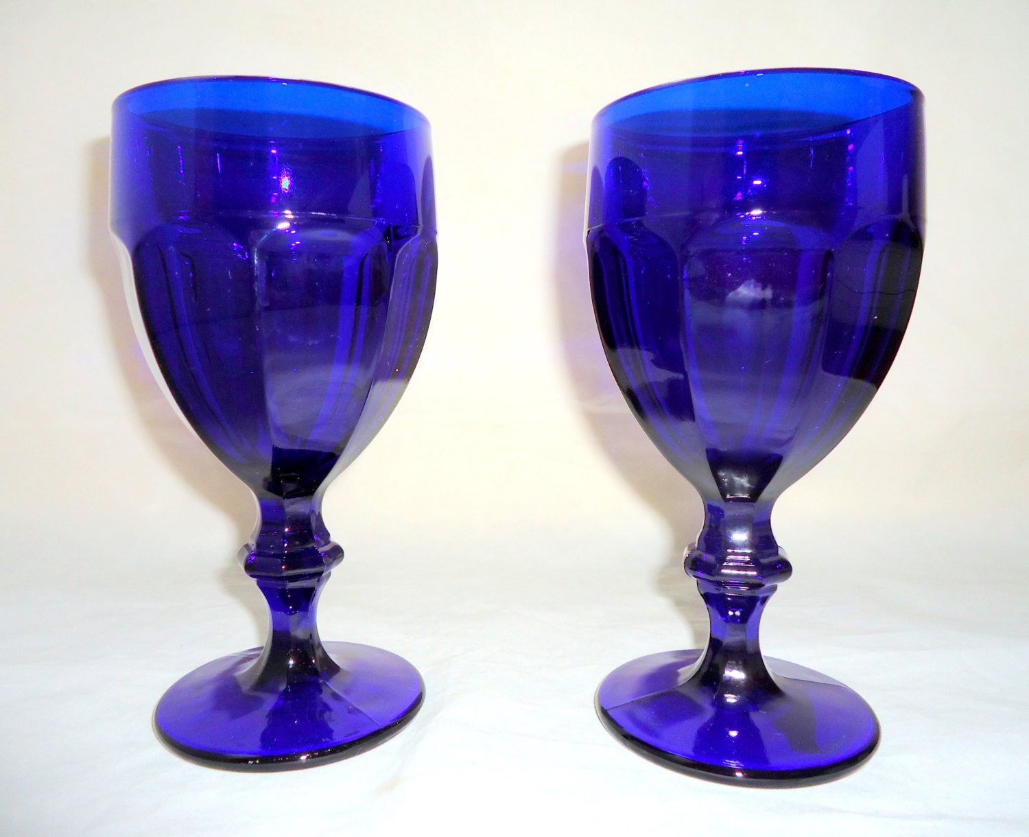 2 Cobalt Blue Glass Goblets Libbey Duratuff