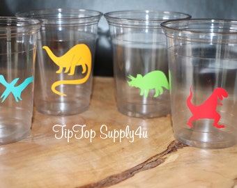 24 Dinosaur Party 10 oz. 12 oz. or 16 oz. Cups. Prehistoric party, long neck, t-rex, boy birthday, the land before time, Dinosaurs. C-59