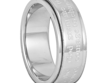 7MM Serentiy Prayer Spinner Ring Men's Women's or Child's Stainless Steel Band with Inside Custom Engraving