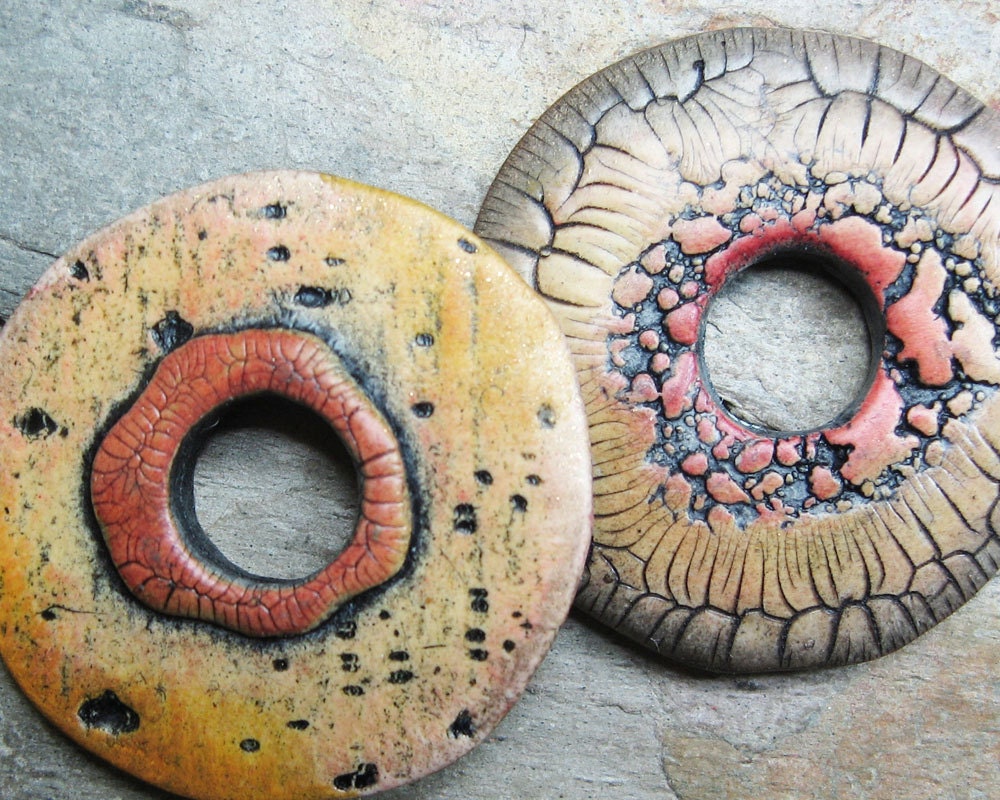 Polymer clay disc beads with natural patterns by atLoganSquare