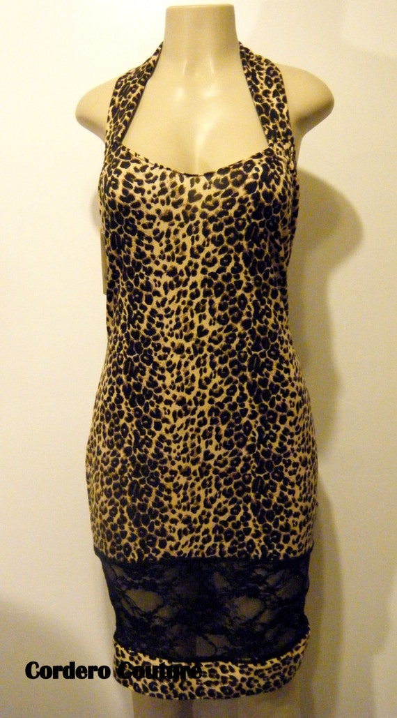 lace dress leopard dress halter top dress sexy by CorderoCouture