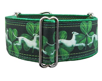 Hounds & Shamrocks adjustable martingale collar, greyhound collar, whippet collar, satin lining. Made to order.