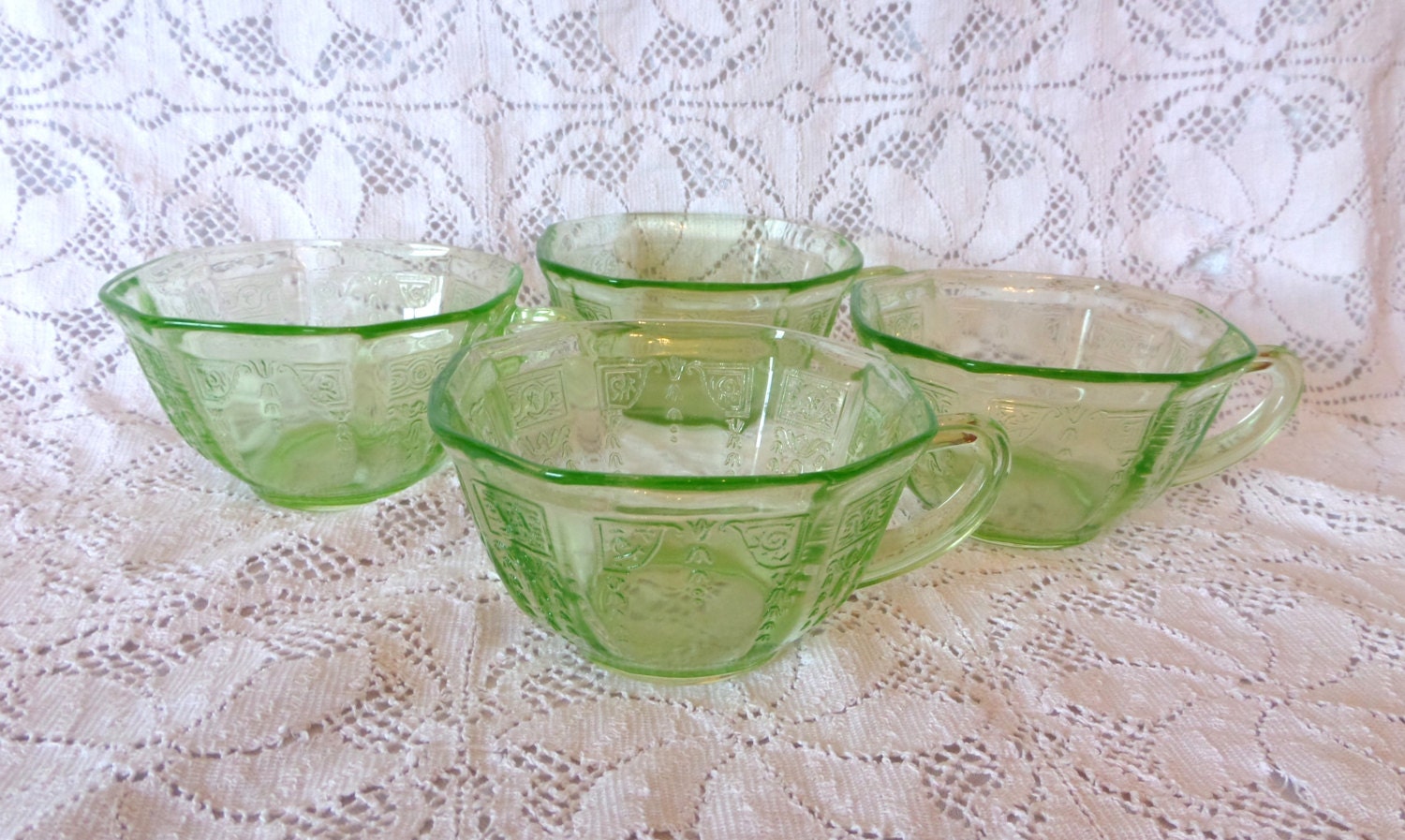 Vaseline Glass Green Depression Glass Tea Cups Princess