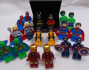 Hand Made NOVELTY Super hero CUFFLINKS ~ Batman, Wolverine, Hulk, Iron Man +++ ~ Ideal Gift WEDDING ~ Made using Lego(r) Compatible Pieces