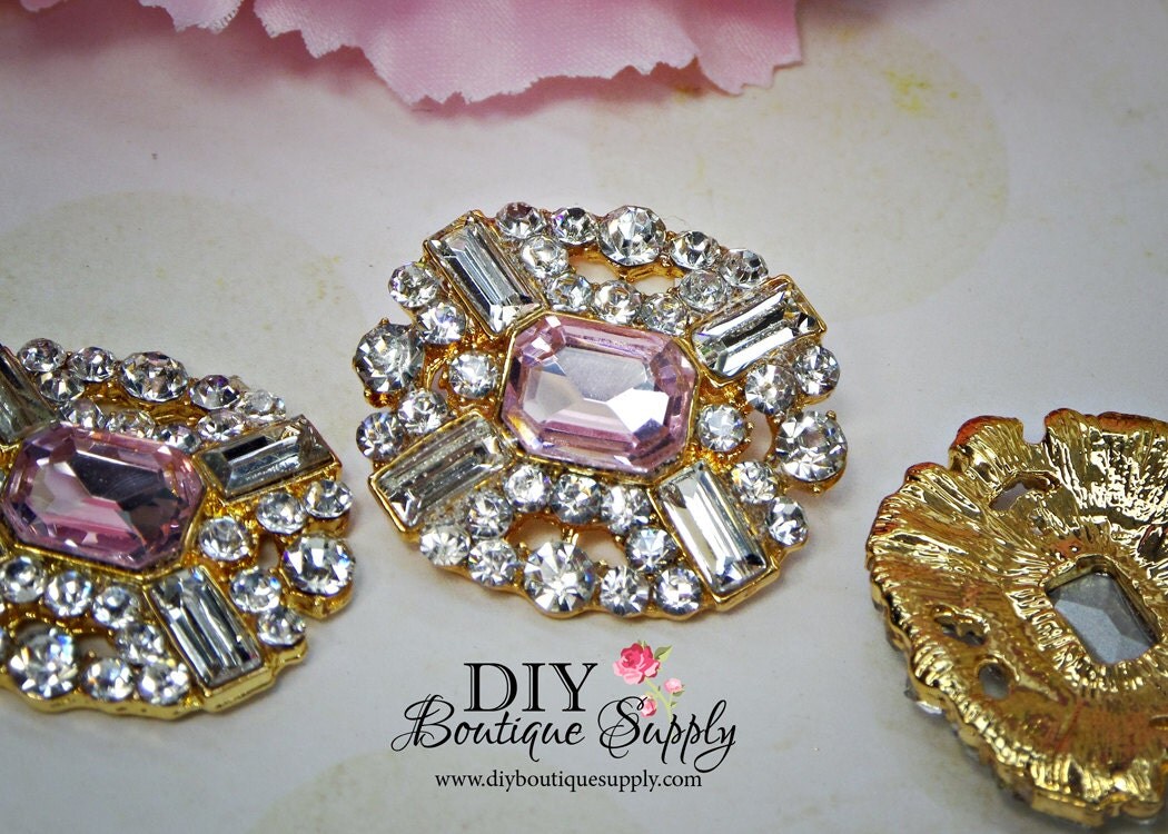 Large Gold PINK Rhinestone Buttons Pink by DIYBoutiqueSupply
