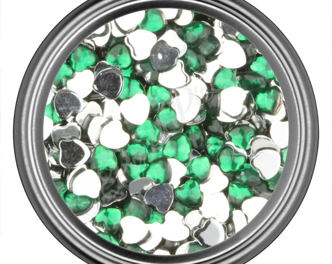 Green Heart Rhinestone Gems Flat Back Face Art Nail Art Scrapbook Phone Decoration 3mm