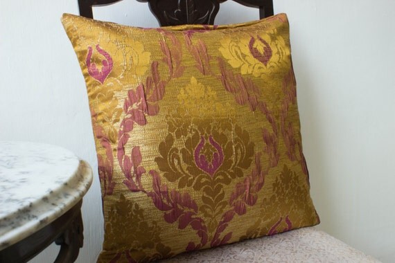 Gold Purple Silk Pillow cover 18x19Decorative throw by Fabricasia