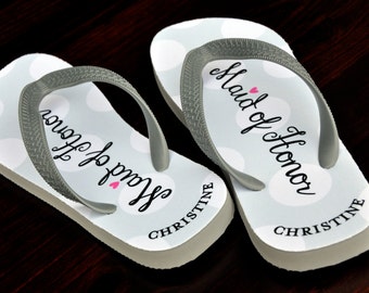 Personalized Flip Flops, Maid of Honor, Custom Wedding Flip Flops, Wedding Flip Flop, Flip Flops, Custom, Personalized Name Sandals, 122FF