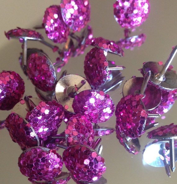 25 // Pink Glitter Push Pins Pushpins Pushpin Thumb by Rejunk