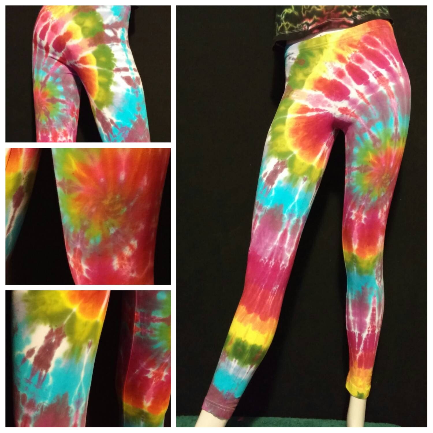 Rainbow Spiral tie dye leggings size medium by TinyHandzTyeDyez