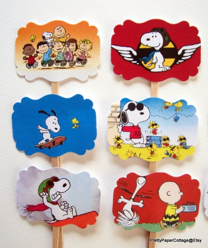 Snoopy Cupcake Toppers Birthday Party Baby Shower Set of