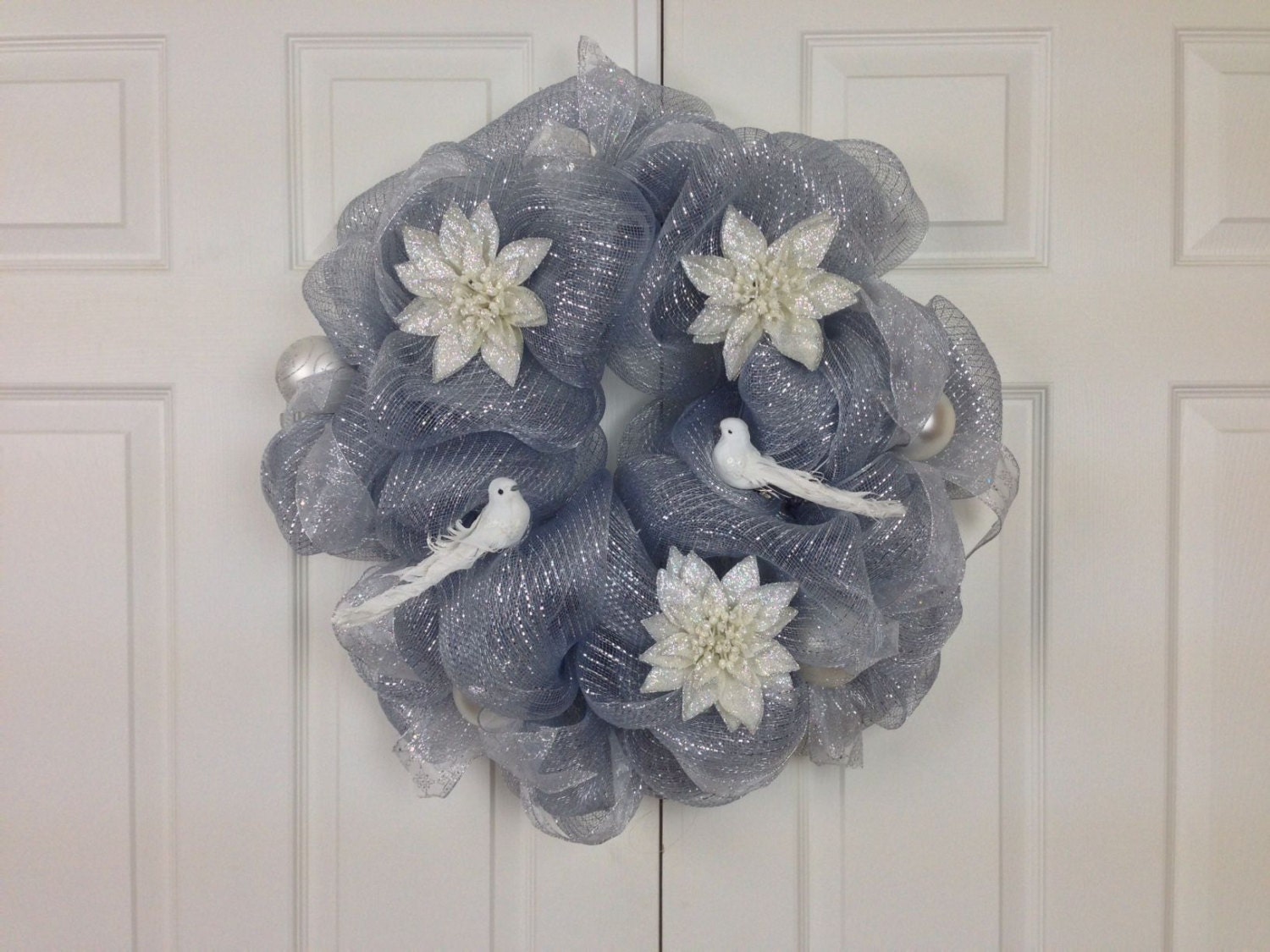 silver and white mesh christmas wreath silver and white mesh christmas wreath