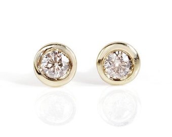 1/2 carat Gold Diamond Earrings-14K Yellow Gold Earrings-Stud Earrings-Women Jewelry-Solitaire diamond earrings-Birthday present-For her