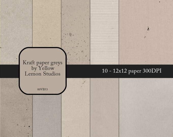 INSTANT DOWNLOAD- Kraft paper in greys and creams tone on tone background Digital Scrapbooking Paper Pack, 12"x12", 300 dpi .jpg