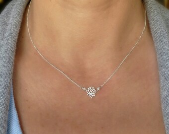 LOTUS Flower necklace, Tiny Lotus, YOGA necklace, Yoga jewelry. Spiritual necklace, Amazonite beads, Petite Yoga necklace, Dainty necklace.