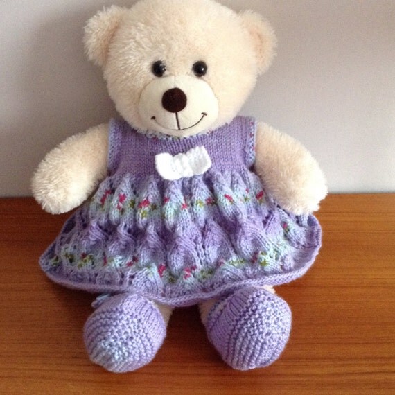 Hand knitted teddy bear clothes dress set and shoes for