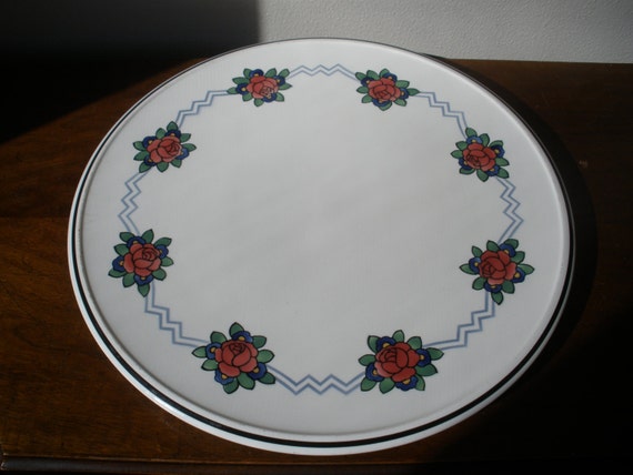 Art Deco Serving Platter Ceramic Cake Plate with Roses Made in