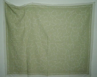 large Midcentury Modernist linen tablecloth with palegreen abstract pattern