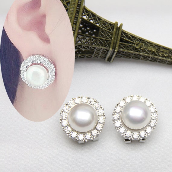 Items similar to large pearl stud earrings,clip on pearl earrings