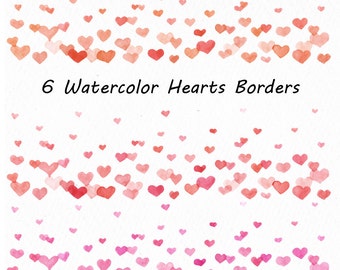 Watercolor hearts borders clipart, confetti clip art, hearts overlay, PNG, Watercolour clipart, For Personal and Commercial use