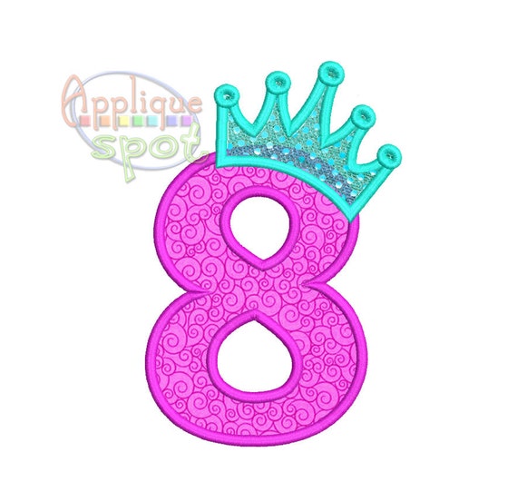 Princess Crown Eighth 8th Birthday Number 8 4x4 5x7 6x10