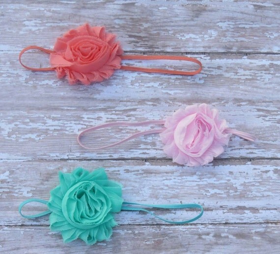 Items similar to Set of 3 Pastel shabby headbandsinfant headbandsbaby