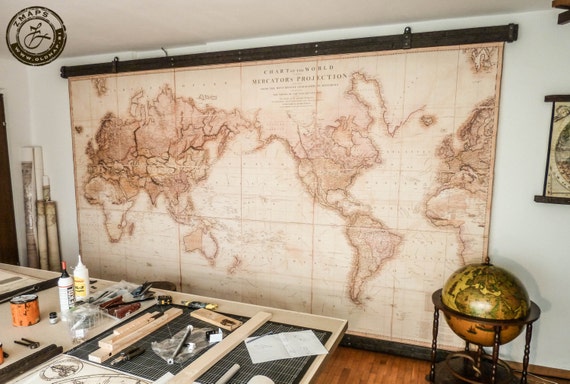 Massive powerful world map 1800-Pull down map-Canvas by Zmaps