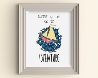 Inside All Of Us Is Adventure art print Where the Wild Things Are Boat Nautical Nursery Playroom Baby Room Art Print Wall Poster Shower Gift