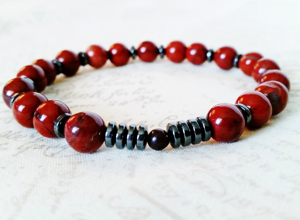 Red Jasper Bracelet Hematite Mens Bracelet Earthy Yoga