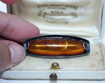 Antique Art Deco Sterling Silver Baltic Amber Brooch
