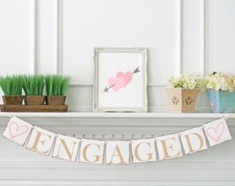 Vintage Engaged Banner - Wedding Banner - Engaged Sign - Engagement Photo Prop - Wedding Decorations - Custom your Color