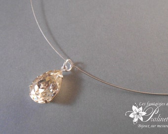 Pendentif goutte en cristal serti sur fil câblé - Bridal rhinestones pendant flowers necklace