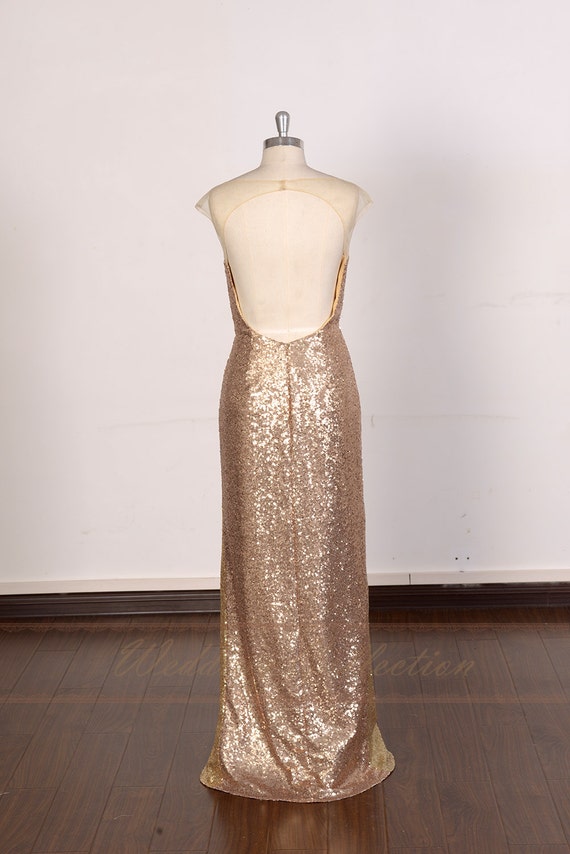 Sexy Backless Evening Dress Gold Sequined by Weddingcollection