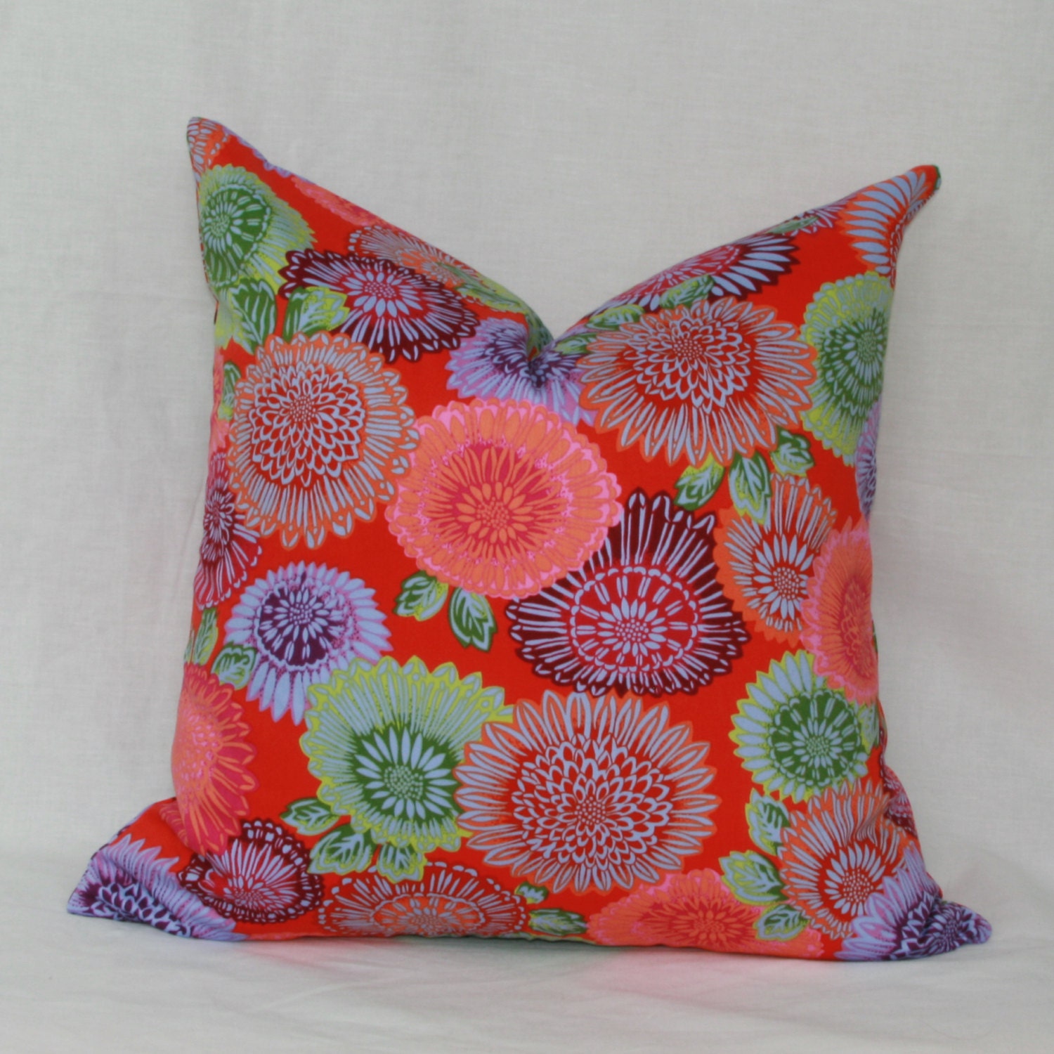 Red purple green decorative throw pillow cover. 18 x