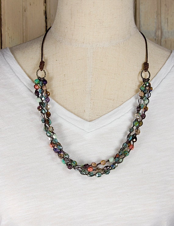 Kazuri African necklace Czech beads 3 strand necklace