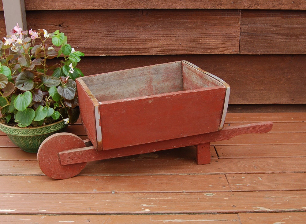 Wheelbarrow Planter Vintage Flower Box by PineSpringsCottage