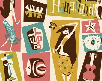 Hawaiiana, Tiki, Wall decor, Polynesian pop, Mid Century Modern Art Print Poster Vintage Retro Style.A3size